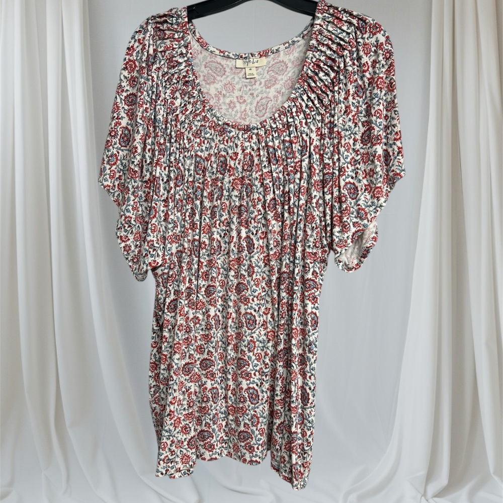 Style & Co. Red and White Floral Blouse
